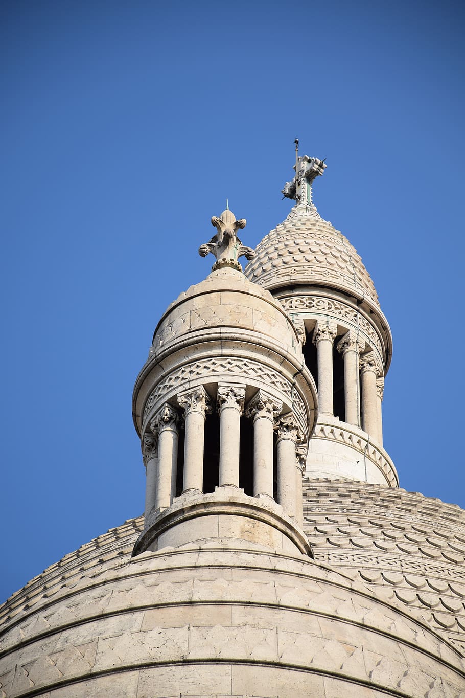 towers, sacré cœur, paris, france, basilica, white, cross, HD wallpaper