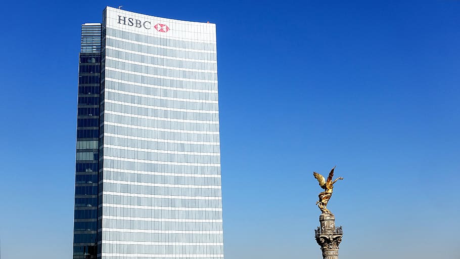 mexico city, independence, bank, blue sky, reforma, hsbc, architecture