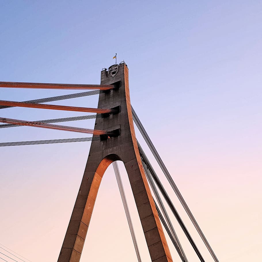 bridge, building, kyiv, ukraine, suspension bridge, minimalizm HD wallpaper