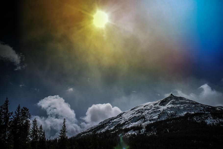 snowcapped mountains at night, canada, jasper, nature, peak, outdoors HD wallpaper