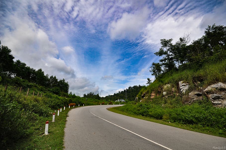 road, street, green, bule, sky, moutain, vietnam, dalat, cloud - sky HD wallpaper