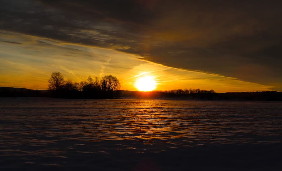 nature, landscape, winter, sun, sunrise, snow, cold, sunset HD wallpaper