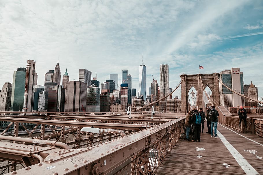 People Standing on Brown Bridge, architectural design, architecture HD wallpaper