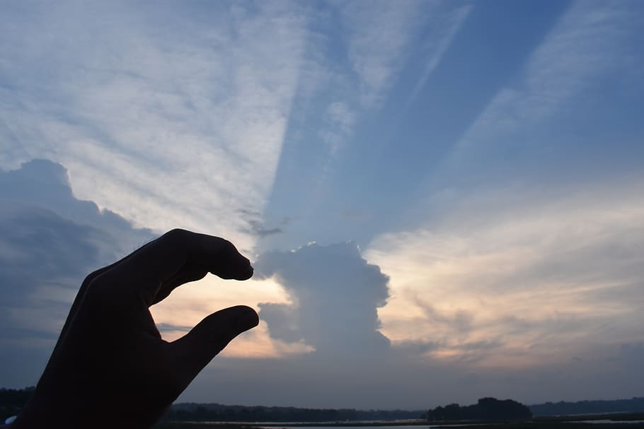 sunset, silhouette, sky, dusk, nature, human hand, human body part HD wallpaper