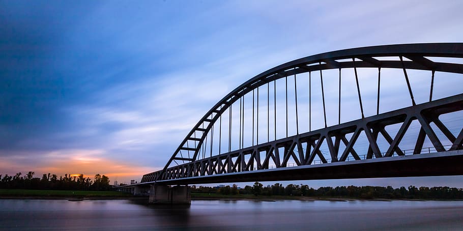 bridge, rhine, sunset, architecture, bridge - man made structure HD wallpaper