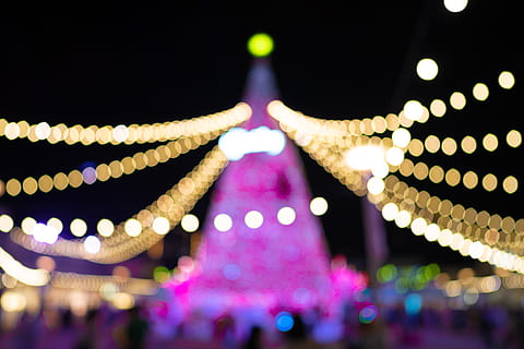 bokeh lights, lighting, taoyuan, gloria outlets, taiwan, christmas tree HD wallpaper