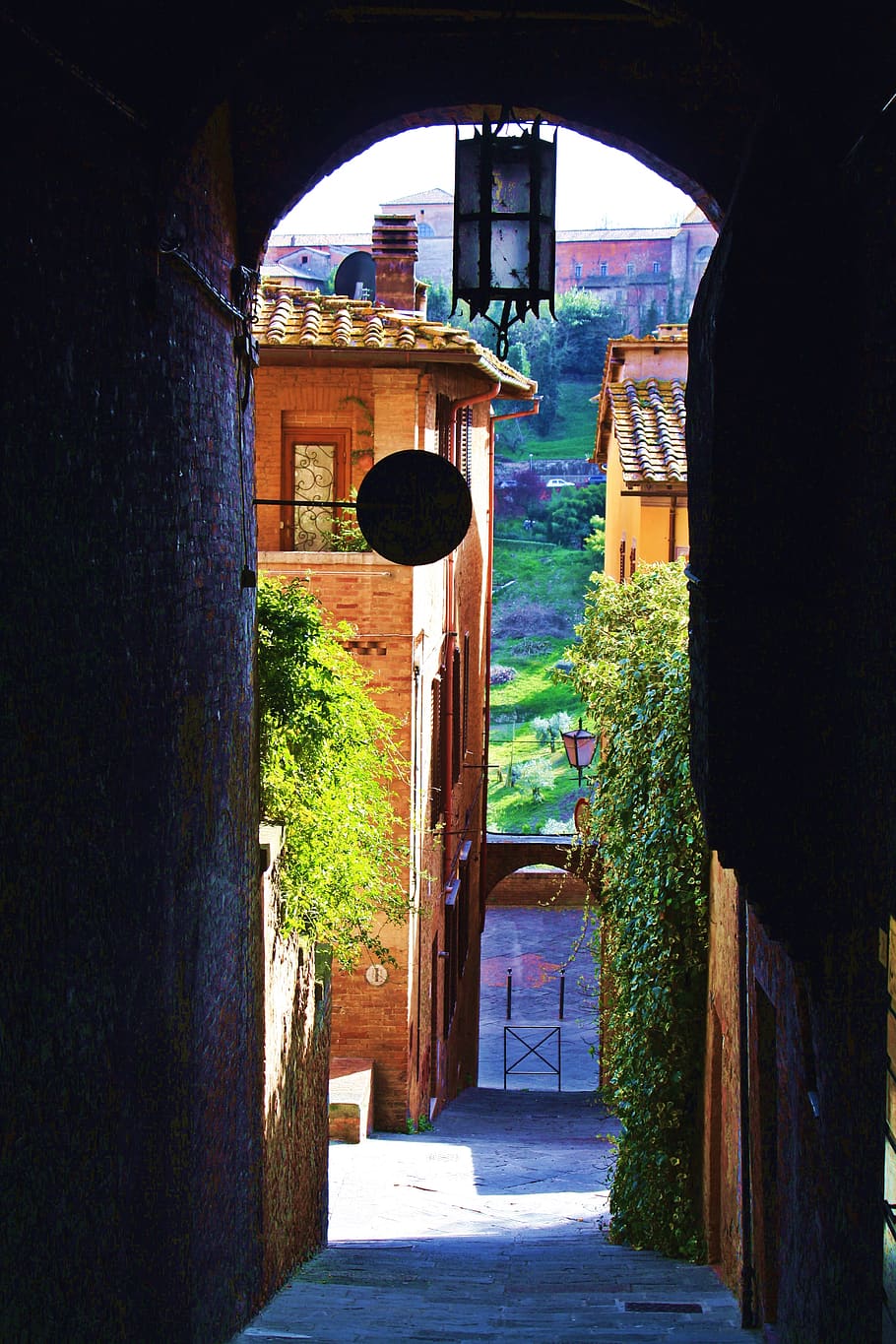 italy, siena, lantern, city, urban, street, trees, nature, sign HD wallpaper