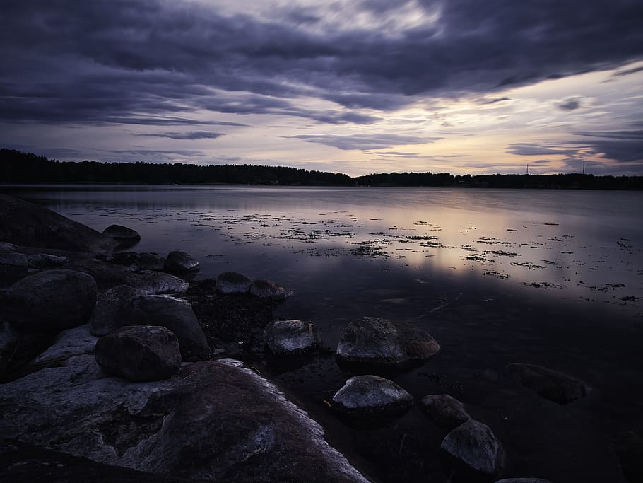 sea, landscape, water, sky, coast, blue, evening, cloud - sky, HD wallpaper