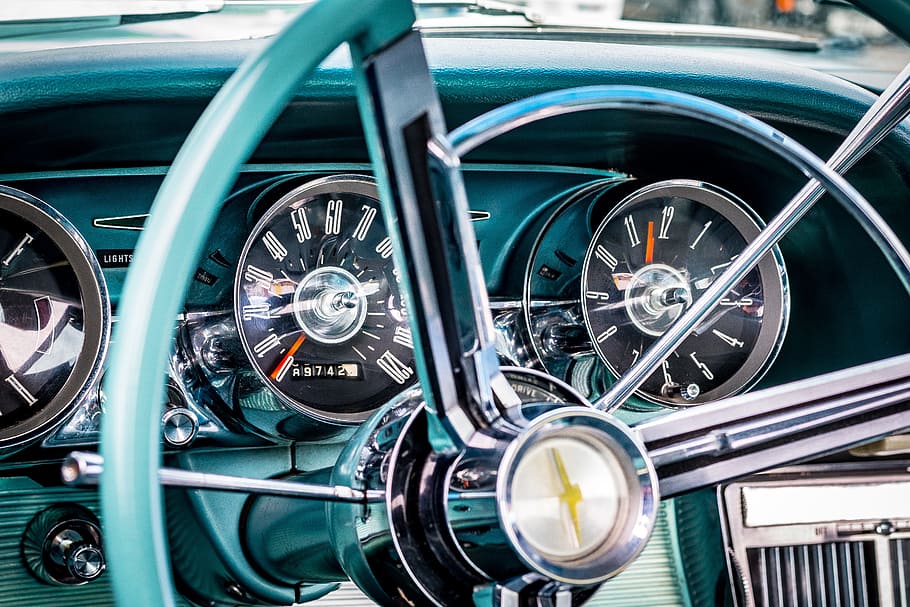 silver Chevrolet steering wheel, car, chrome, classic car, dashboard, HD wallpaper