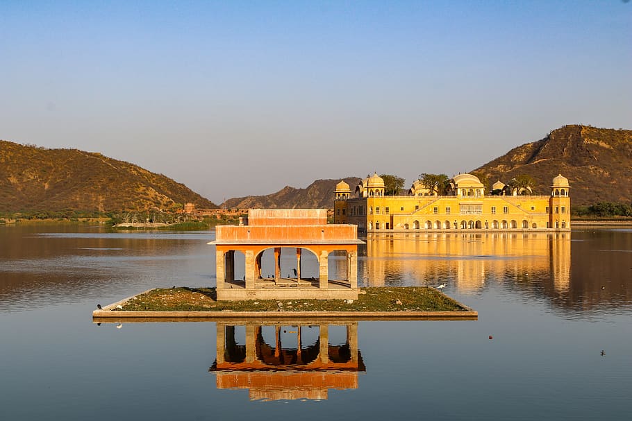 Hd Wallpaper Jal Mahal Jaipur Sunset Water Mirroring Mood Built Structure Wallpaper Flare