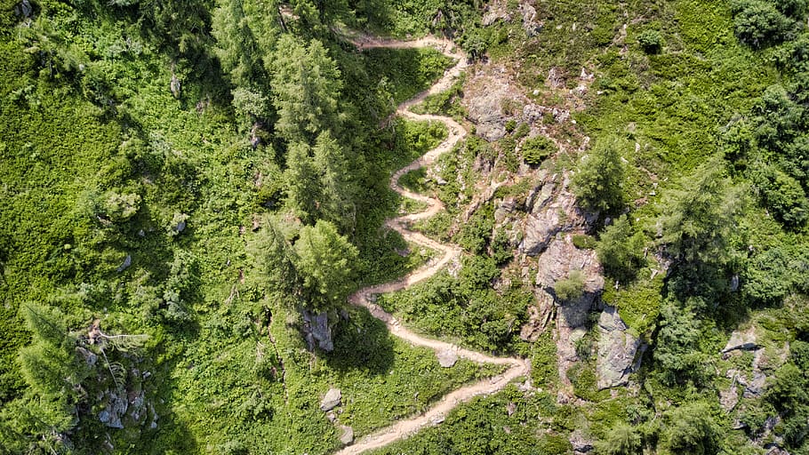 france, chamonix-mont-blanc, hiking path, drone view, wallpaper, HD wallpaper