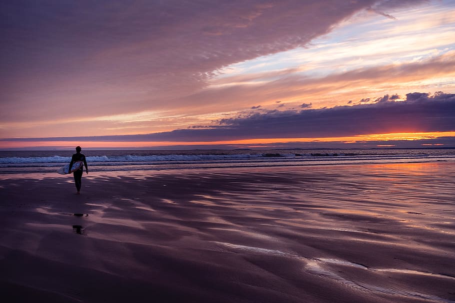 nature, landscape, beach, ocean, sea, waves, clouds, sky, people HD wallpaper