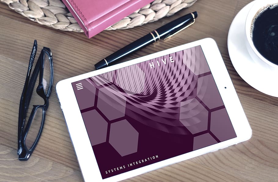 White Ipad on Table, coffee, desk, electronics, eyeglasses, pen HD wallpaper