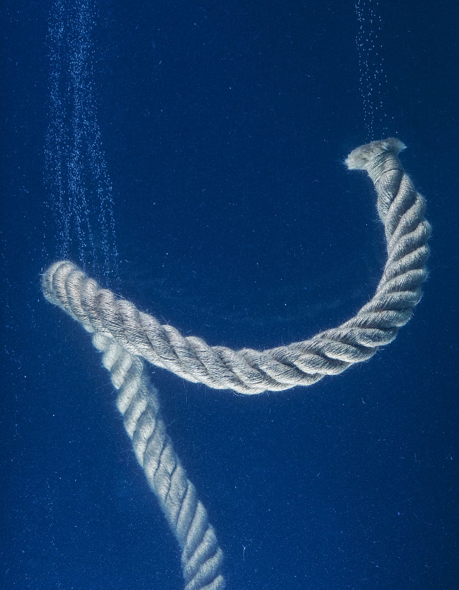 Underwater Photo of Brown Rope, blue, close-up, concept, connection HD wallpaper