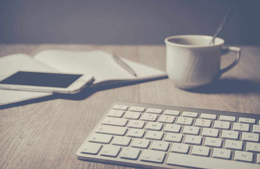 cup, tea, keyboard, mobile device, iphone, ios, white, notepad HD wallpaper