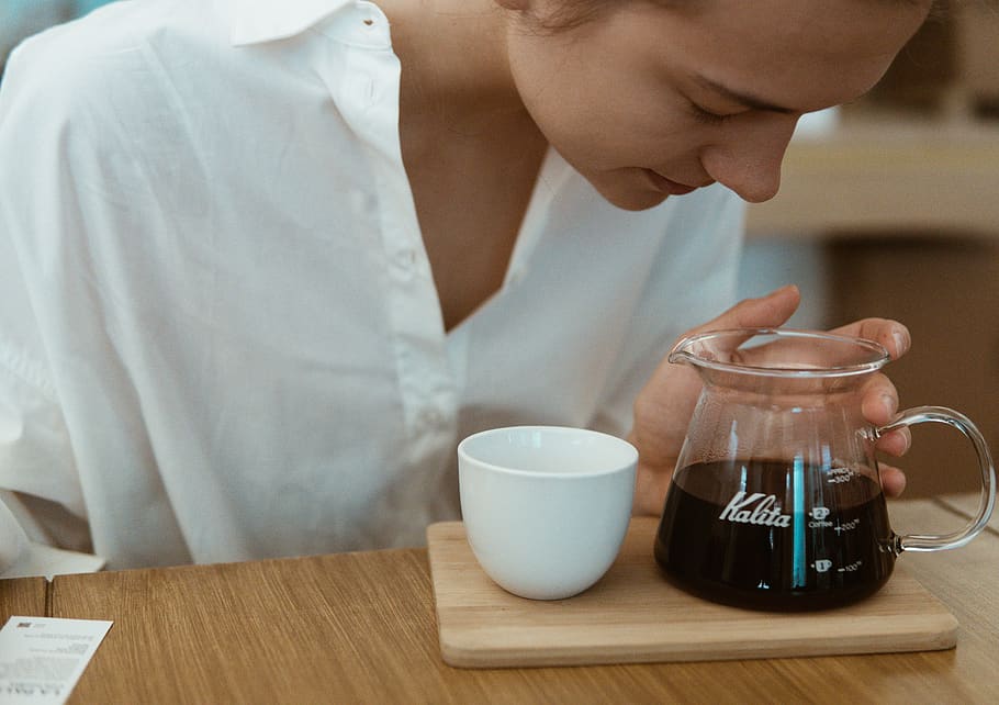 Woman Looking At Black Liquid, beverage, caffeine, coffee, cup HD wallpaper