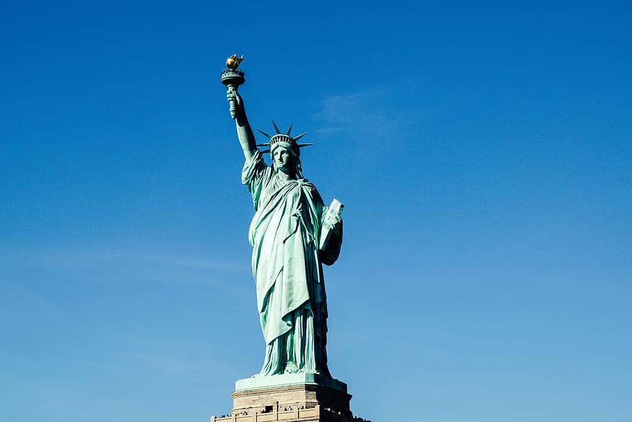 Statue of Liberty, 4k wallpaper, ancient, architecture, art, blue sky