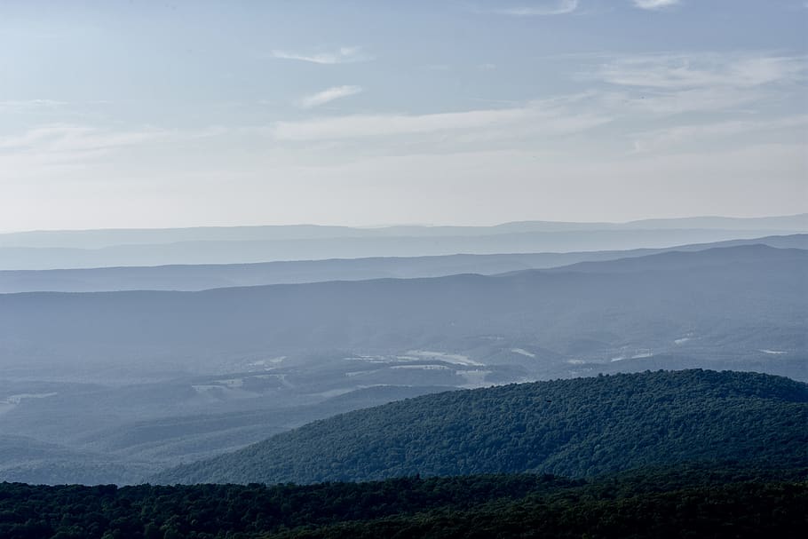 view, hazy, haze, nature, sky, hazy sky, blue, shenandoah, travel HD wallpaper