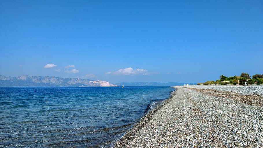 greece, beach, pebbles, blue, summer, sea, water, sky, scenics - nature HD wallpaper