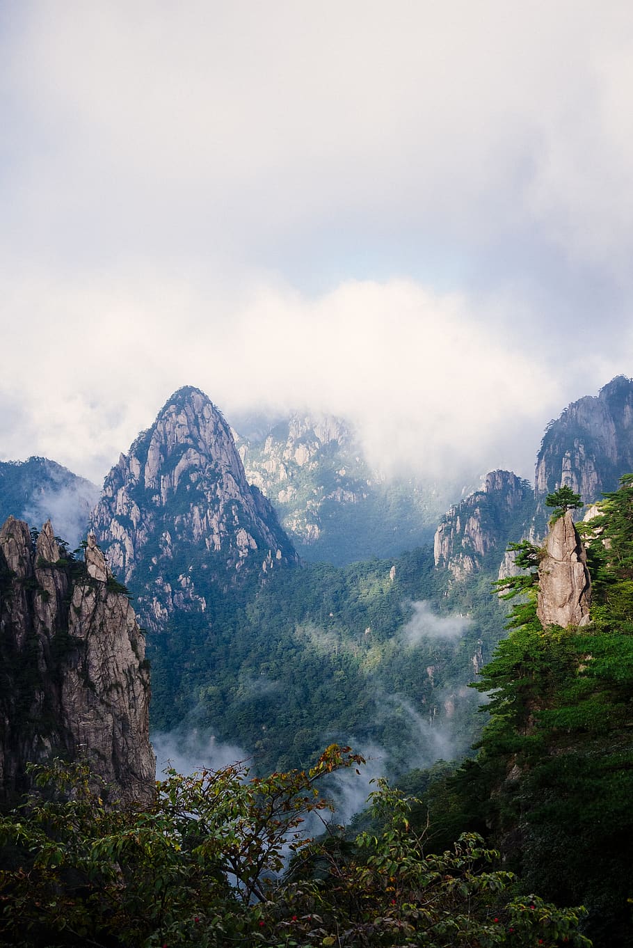 china, zhenjiang, huangshan mountain, mount huangshan, fog, HD wallpaper
