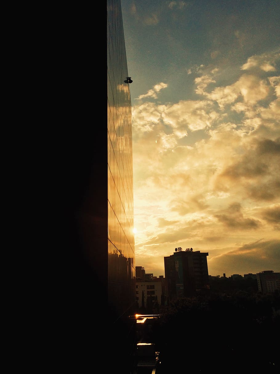 sunset, sky, clouds, building, glasd, built structure, architecture HD wallpaper
