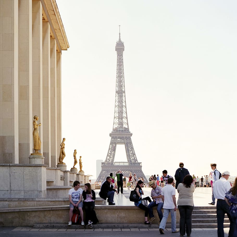Eiffel tower, Paris, architecture, group of people, real people HD wallpaper
