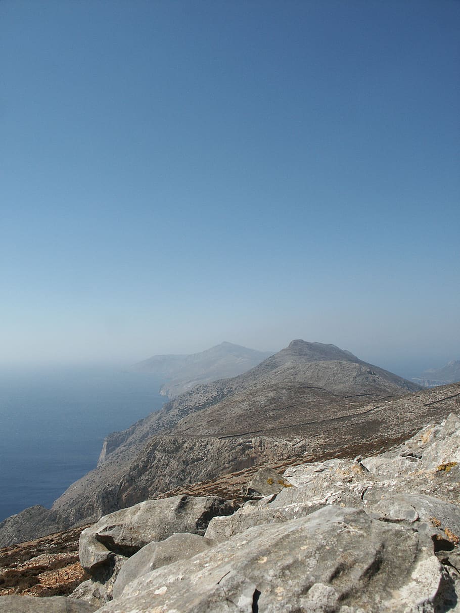 greece, amorgos, grec, mountain, trek, rock, sun, calcaire, HD wallpaper