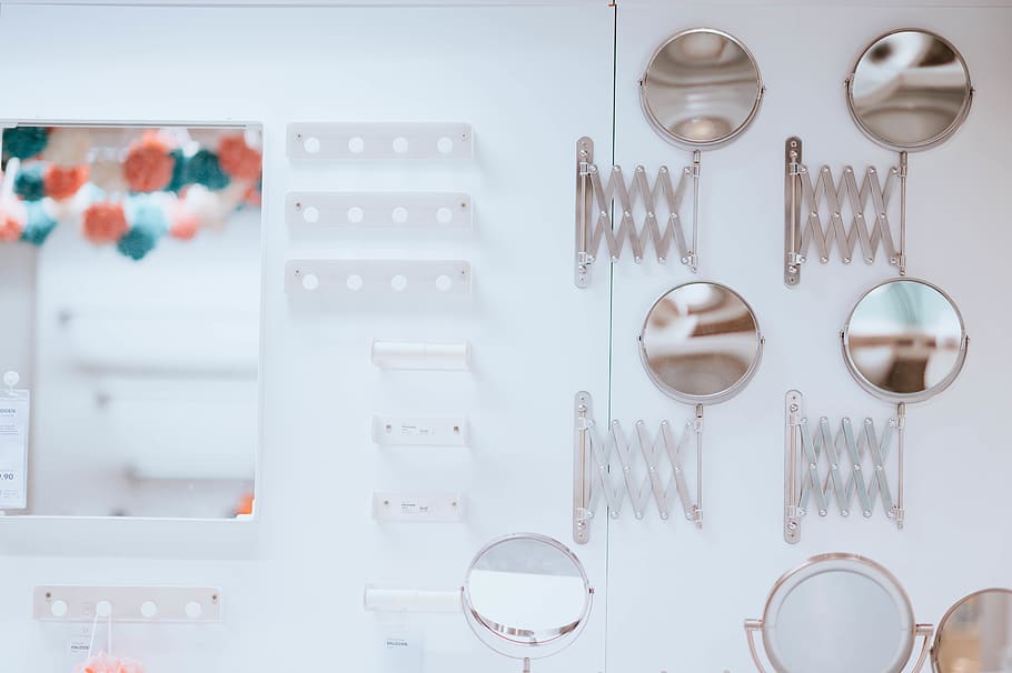assorted wall mirror on wall, indoors, arrangement, kitchen utensil HD wallpaper