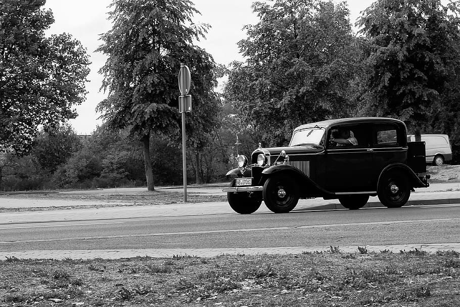black and white, auto, oldtimer, historically, opel, 1, 2l limousine 1934 35 HD wallpaper