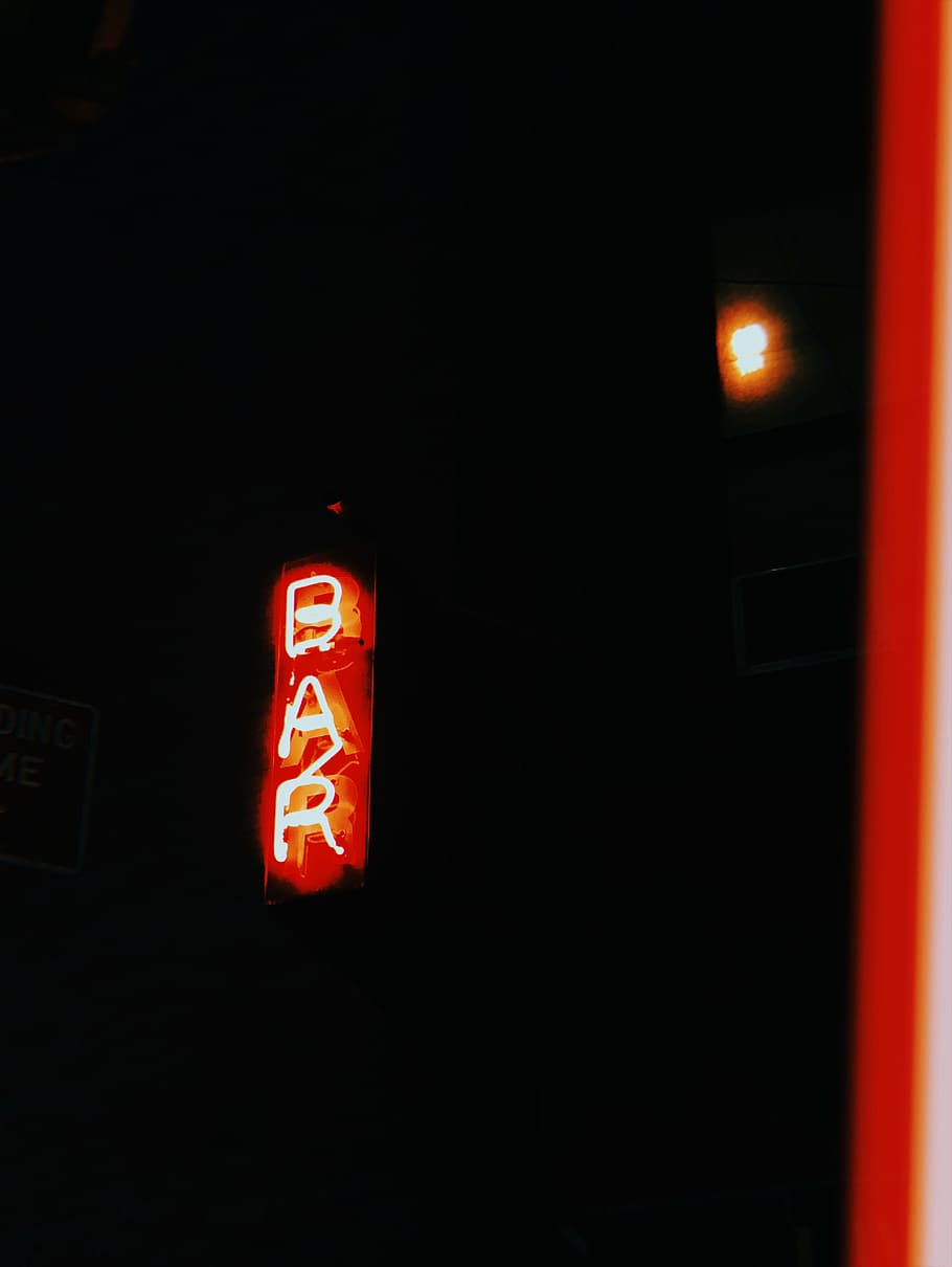 bar, neon, sign, illuminated, red, night, communication, no people HD wallpaper