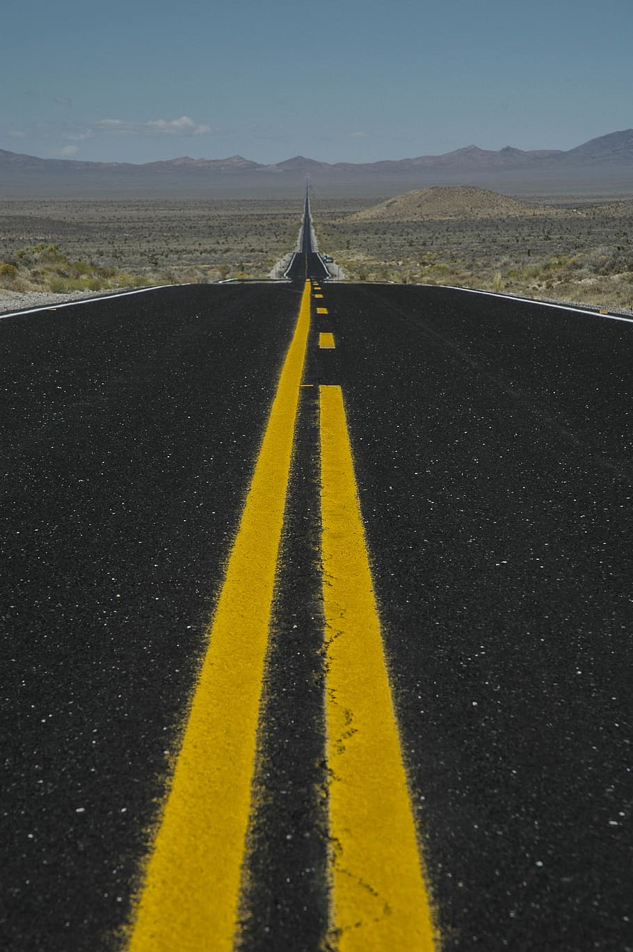 black and yellow empty road, road marking, sign, symbol, the way forward HD wallpaper