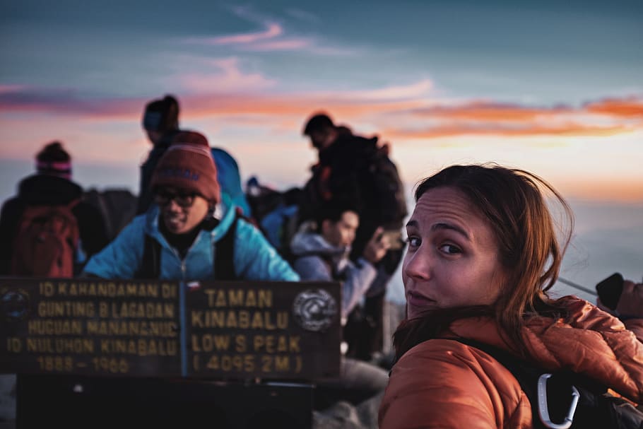 shallow focus photo of woman in brown hoodie, human, person, mount kinabalu
