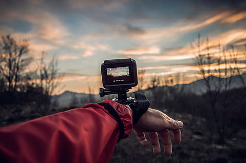 camera, go pro, people, hand, mount, nature, record, video HD wallpaper