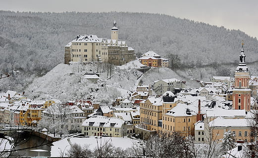 winter, snowfall, landscape, thuringia germany, greiz, cold temperature HD wallpaper