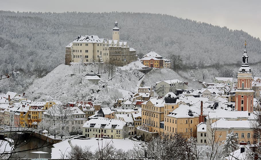 winter, snowfall, landscape, thuringia germany, greiz, cold temperature HD wallpaper