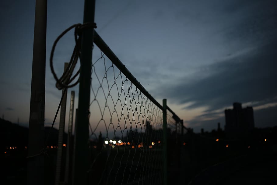 chain link fence under nimbus clouds, handrail, banister, railing HD wallpaper
