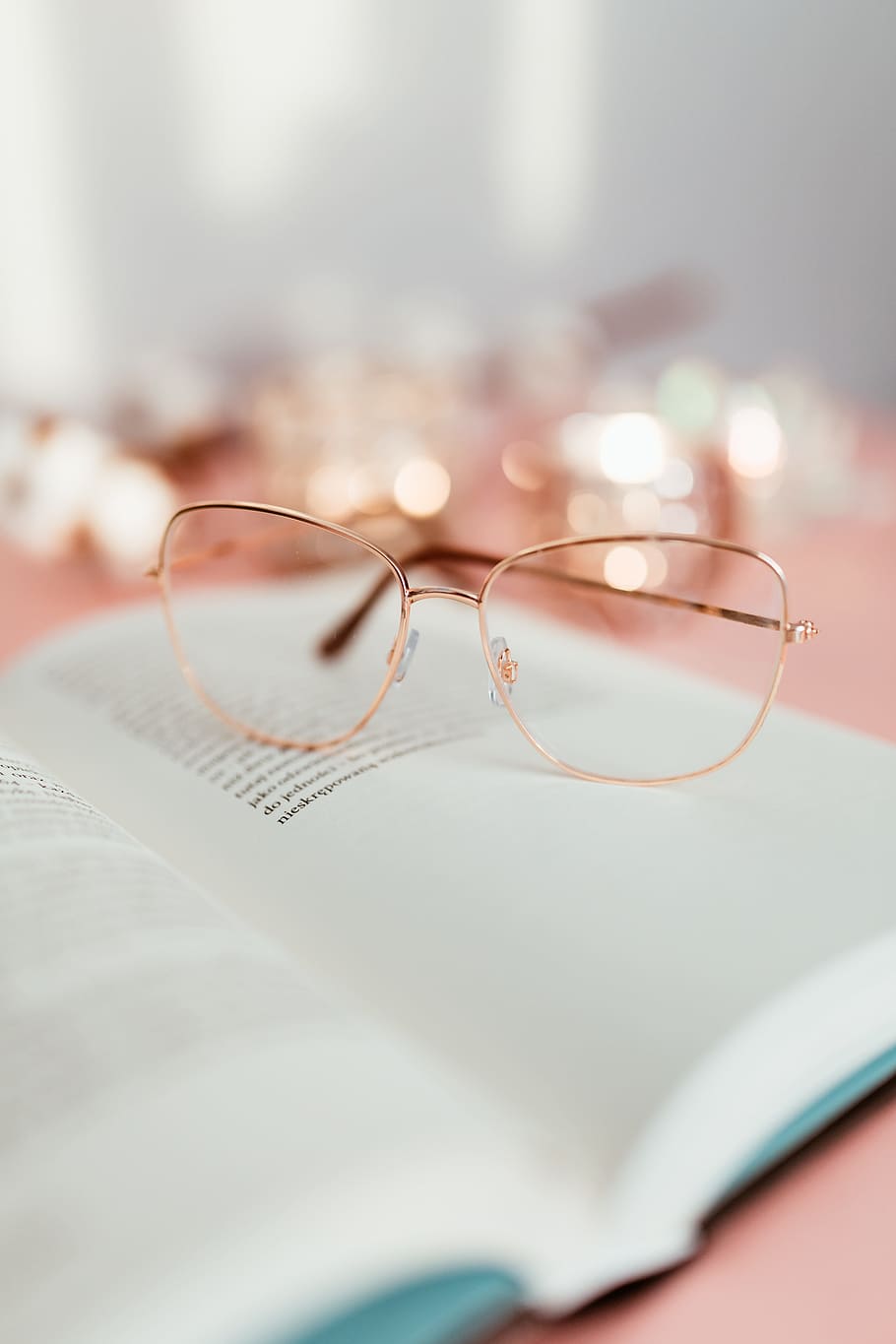Open book on a pink background, reading, glasses, learning, pink backgound HD wallpaper
