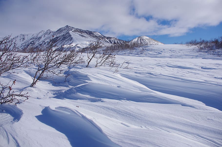 winter, snow, cold, leann, wind, frost, mountains, the foot of the volcano HD wallpaper