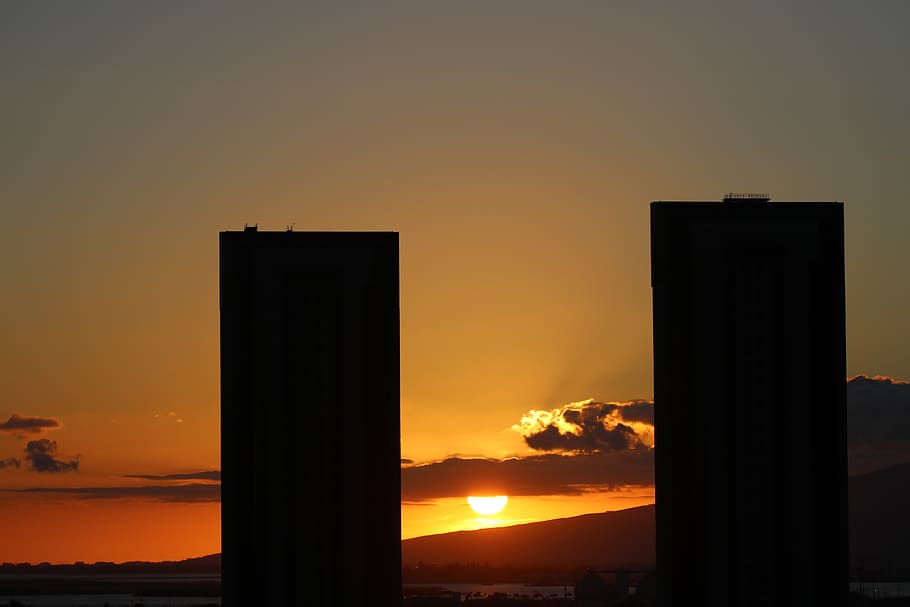 sunset, building, skyline, city, night, evening, twilight, cityscape HD wallpaper
