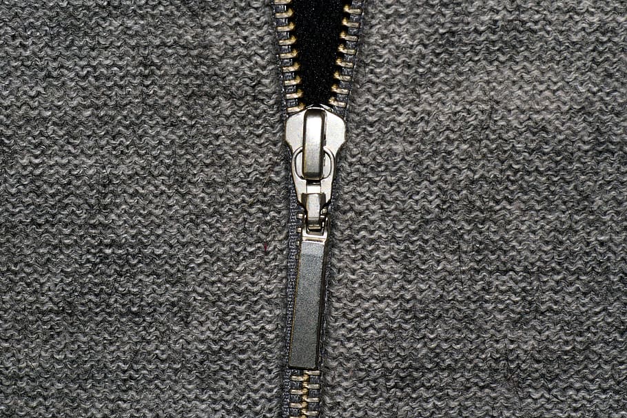 knitted, zipper, grey, wool, closure, close up, on the left of knitted HD wallpaper
