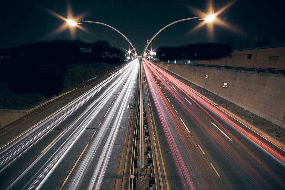 Highway Lights At Night Photo, Road, Car, Transportation, Future HD wallpaper