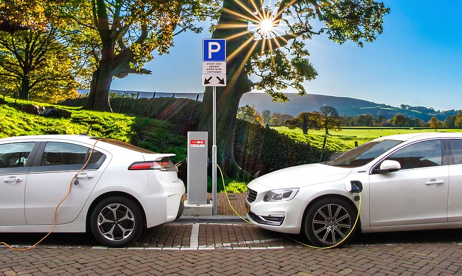 car, electric car, hybrid car, charging post, automotive, environmentally conscious, HD wallpaper