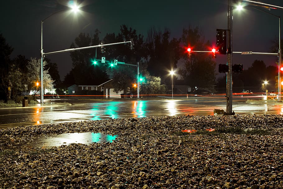 stop light, traffic, long exposure, reflection, reflections HD wallpaper