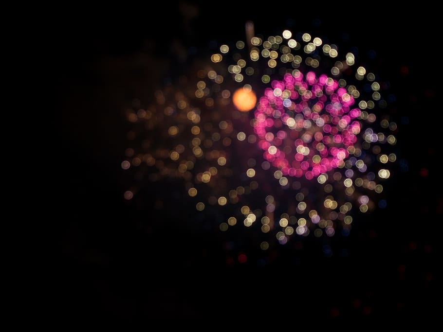 Blurred Fireworks, Abstract, Sky, black, pink, illuminated, night HD wallpaper