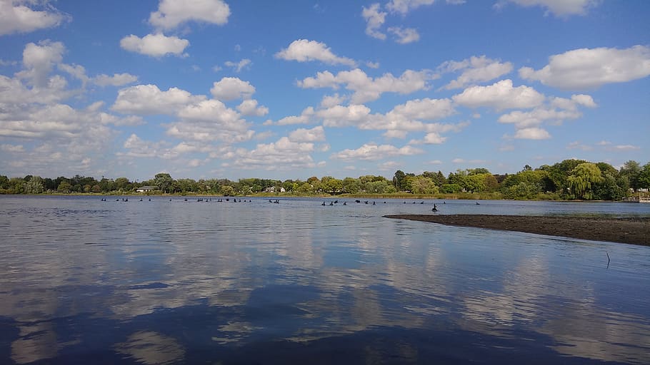 lake, sky, water, clouds, nature, reflection, summer, beach HD wallpaper