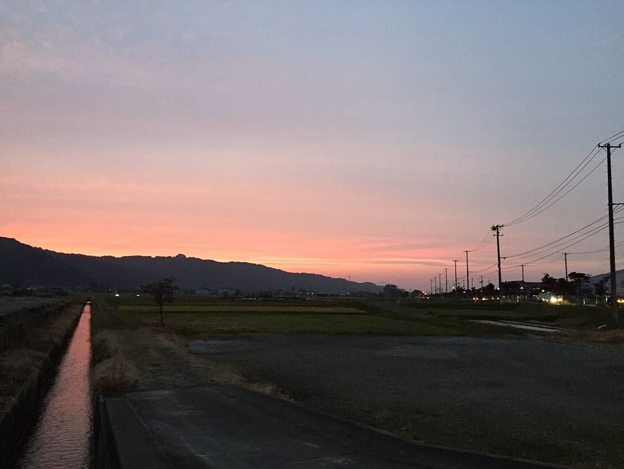 sky, sunset, road, transportation, nature, no people, technology HD wallpaper
