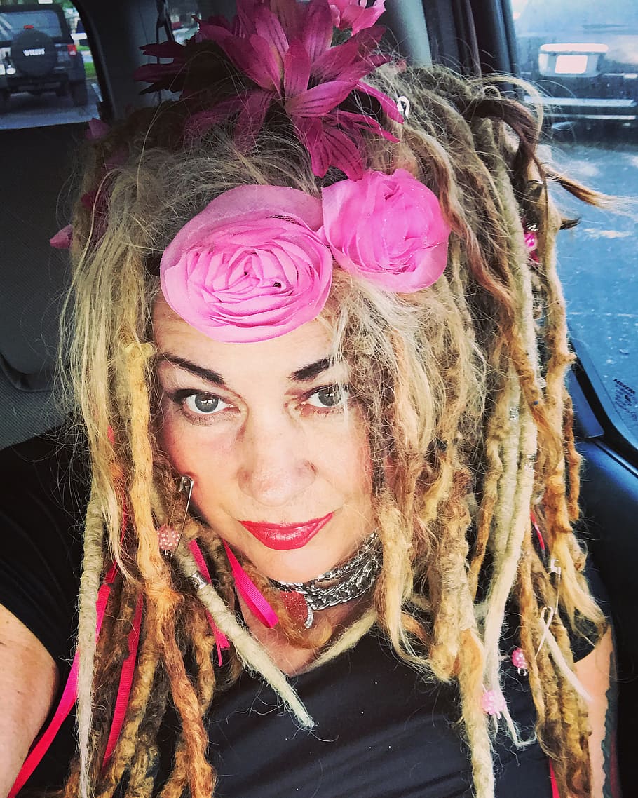 united states, tampa, flowers, woman, safety pin, pink, dreads, HD wallpaper