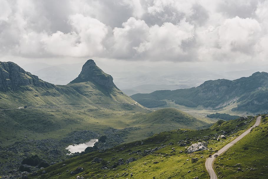 green mountains under white clouds, nature, outdoors, mountain range HD wallpaper