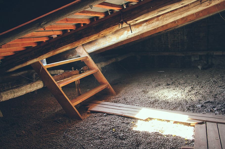 attic, loft, sun, summer, light, stairs, door, wood - material HD wallpaper
