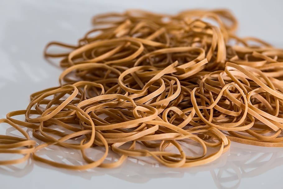 Brown Rubber Band, elastic bands, office supplies, pile, rubber bands, HD wallpaper